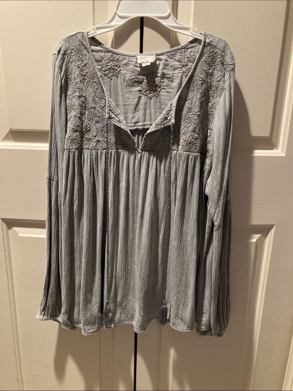 Light Gray Embroidered Peasant Tunic Top